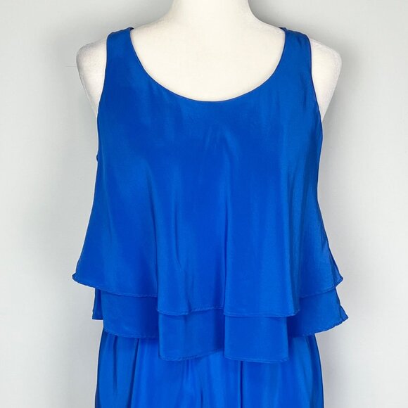 Amanda Uprichard Womens Blue Silk Sleeveless Mini Dress Tiered Waist size Small - Picture 2 of 8